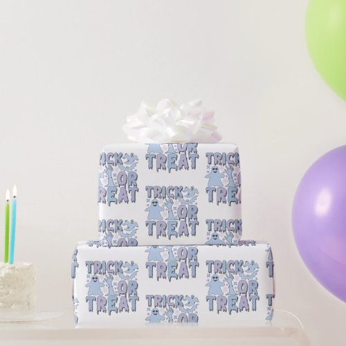 Trick or Treat Ghosts Cute White Halloween Wrapping Paper