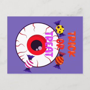 Trick Or Treat - Giant Eyeball And Halloween Candy Postcard