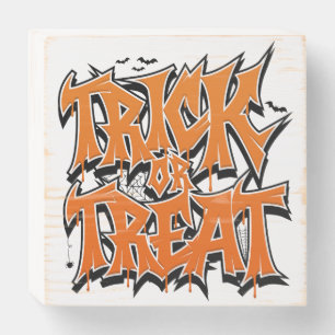 Trick Or Treat Graffiti Wooden Box Sign