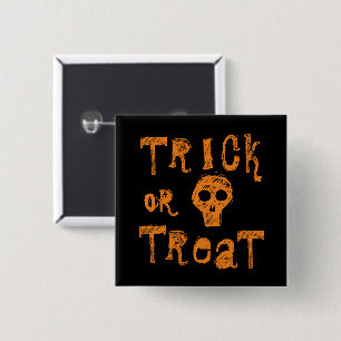 Trick or Treat Grunge Orange Skull Halloween Button