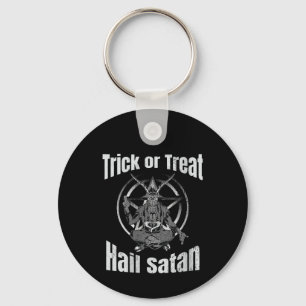 Trick or Treat Hail Satan Pentagram Goat Keychain