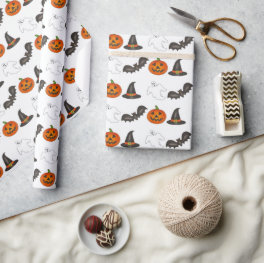 Trick-or-Treat Halloween Bat Pumpkin Ghost Witch Wrapping Paper