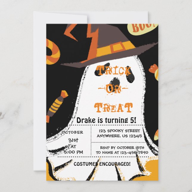 Trick or Treat, Halloween Bats, Ghost Invitation (Front)