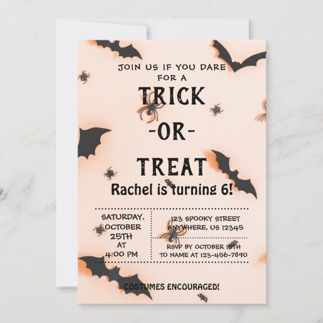 Trick or Treat, Halloween Bats Invitation (Front)
