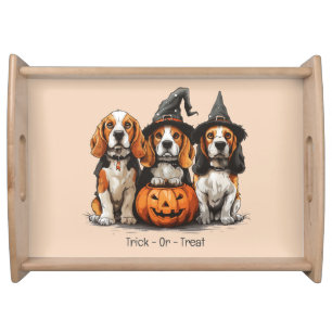 Trick Or Treat Halloween Beagle Dogs Serving Tray