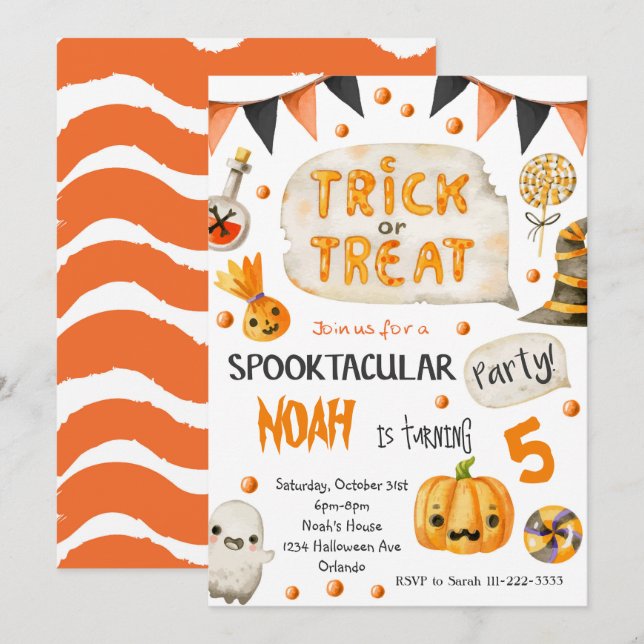 Trick or Treat Halloween Birthday Invitation (Front/Back)