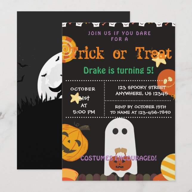 Trick or Treat, Halloween Birthday Invitation (Front/Back)