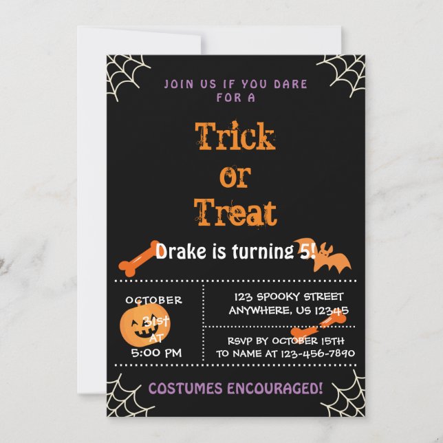 Trick or Treat, Halloween Birthday Invitation (Front)