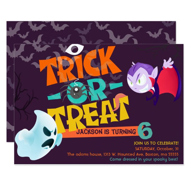 Trick Or Treat Halloween Birthday Invitation