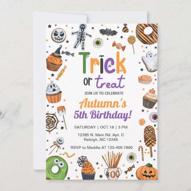 Trick or treat Halloween birthday invite. Invitation (Front)
