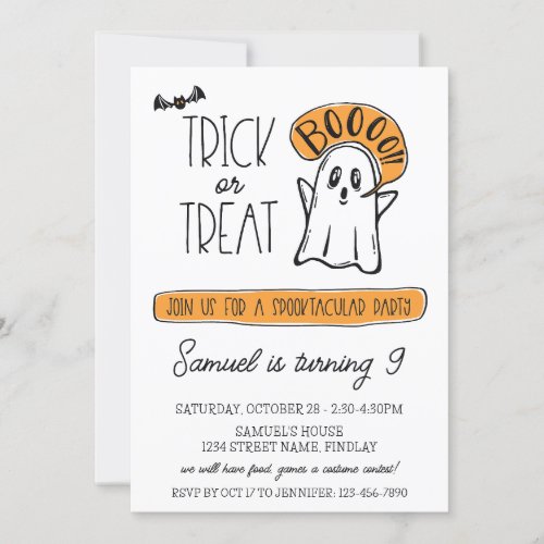 Trick or Treat Halloween Birthday Party Any Age Invitation