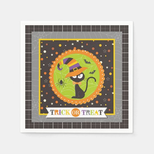 Trick Or Treat Halloween Black Cat Witch Napkins