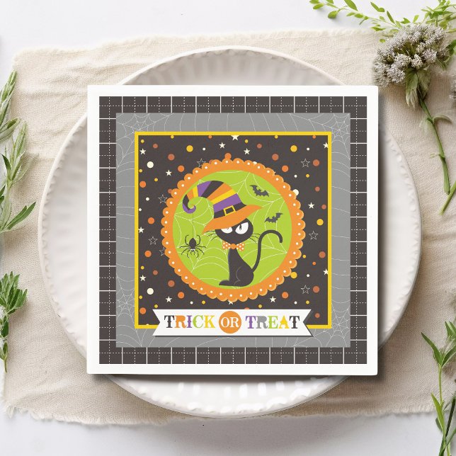 Trick Or Treat Halloween Black Cat Witch Napkins (Creator Uploaded)
