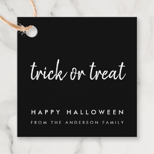 Trick or Treat   Halloween Black Modern Minimal Favor Tags