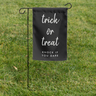 Trick or Treat    Halloween Black Modern Minimal Garden Flag