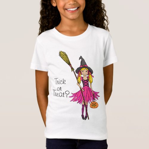 Trick or treat Halloween blonde pink girl t_shirt