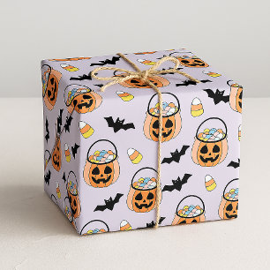 Trick or Treat Halloween Candy & Bats Pattern Wrapping Paper