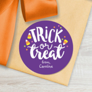 Trick or Treat Halloween Candy Cute Purple Favor Classic Round Sticker