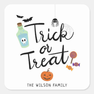 Trick or Treat Halloween Candy Square Sticker
