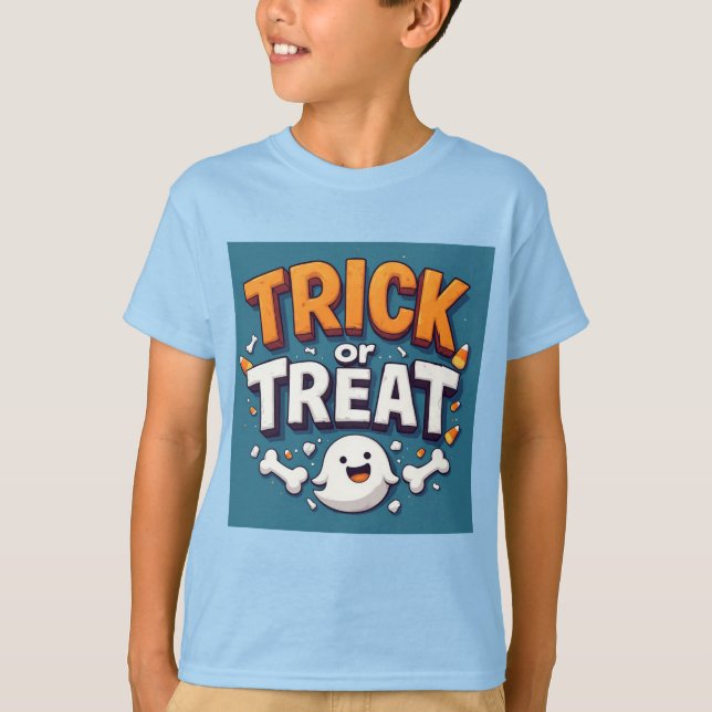 Trick Or Treat Halloween Cartoon Ghost T-Shirt (Front)