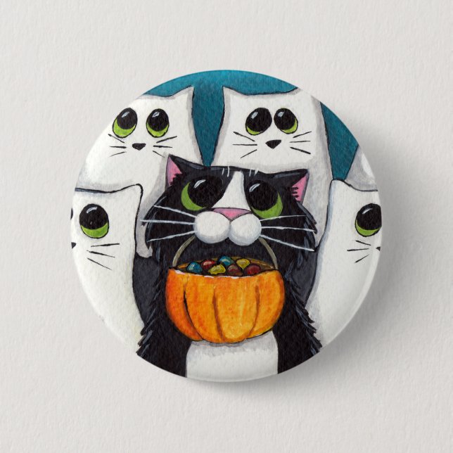 Trick or Treat Halloween Cat and Ghosts Button (Front)
