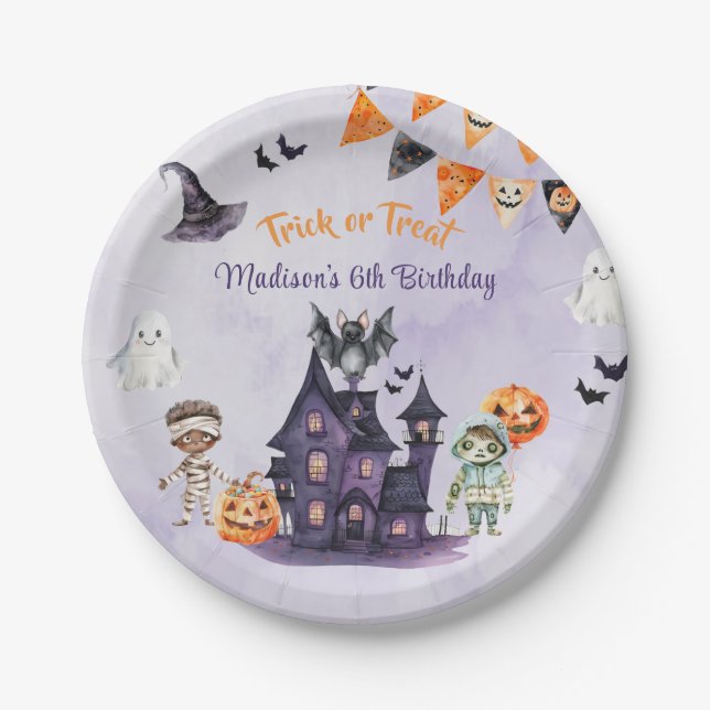 Trick or Treat Halloween Costume Birthday Party Paper Plates (Front)
