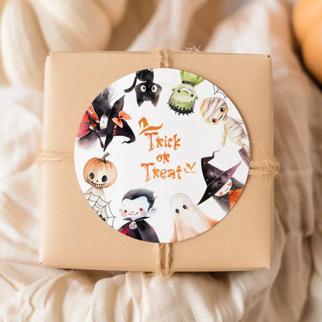 Trick or Treat Halloween Costume party birthday Classic Round Sticker ...
