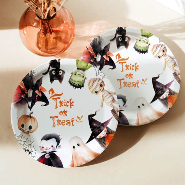 Trick or Treat Halloween Costume party birthday Paper Plates (Creator Uploaded)