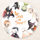 Trick or Treat Halloween Costume party birthday Round Paper Coaster<br><div class="desc">Trick or Treat Halloween Costume party birthday Square Paper Coaster
Matching items available.</div>