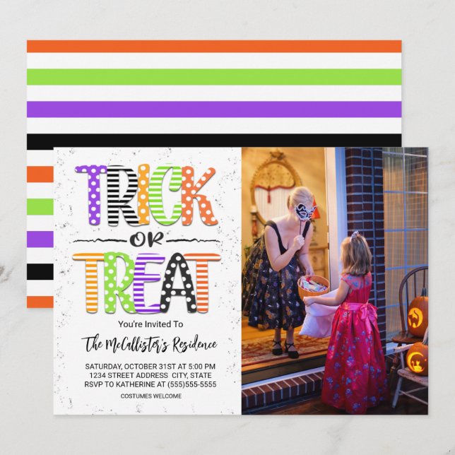 Trick or Treat Halloween Costume Party Photo Invitation (Front/Back)