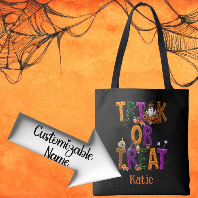 Trick or Treat Halloween Customizable Spooky Tote Bag (Creator Uploaded)