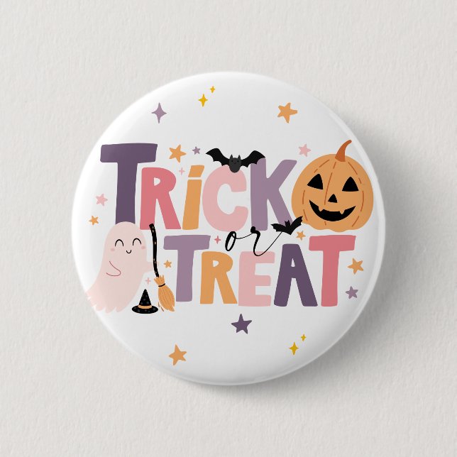 Trick or Treat Halloween Cute Ghost Button Pin  (Front)
