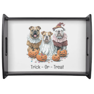 Trick Or Treat Halloween English Bulldogs Pumpkin Serving Tray