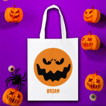 Trick or Treat Halloween Face Personalize Name Bag