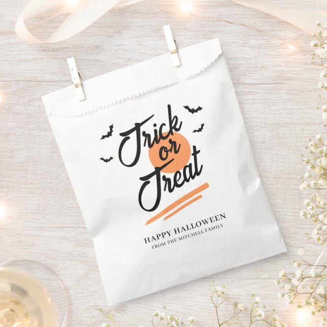 Trick or Treat Halloween Family Modern Script  Favor Bag (Clipped)