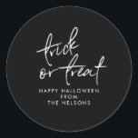 Trick or Treat Halloween Favor Treat Bag Sticker<br><div class="desc">Trick or Treat Halloween Favor Treat Bag Sticker 

© Gorjo Designs. Printed by Zazzle. 

// Need help customizing your design? Got other ideas? Feel free to contact me at: zoe@gorjodesigns.com</div>