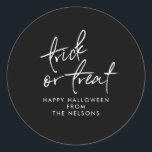 Trick or Treat Halloween Favor Treat Bag Sticker<br><div class="desc">Trick or Treat Halloween Favor Treat Bag Sticker 

© Gorjo Designs. Printed by Zazzle. 

// Need help customizing your design? Got other ideas? Feel free to contact me at: zoe@gorjodesigns.com</div>