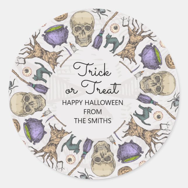 Trick or Treat Halloween Favor Treat Bag Sticker (Front)