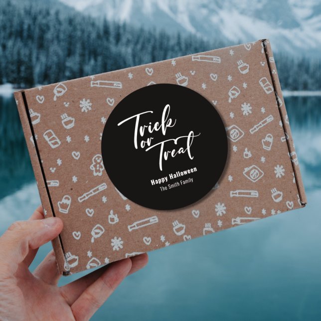 Trick or Treat Halloween Favor Treat Sticker (Modern Script Trick or Treat Happy Halloween Sticker )