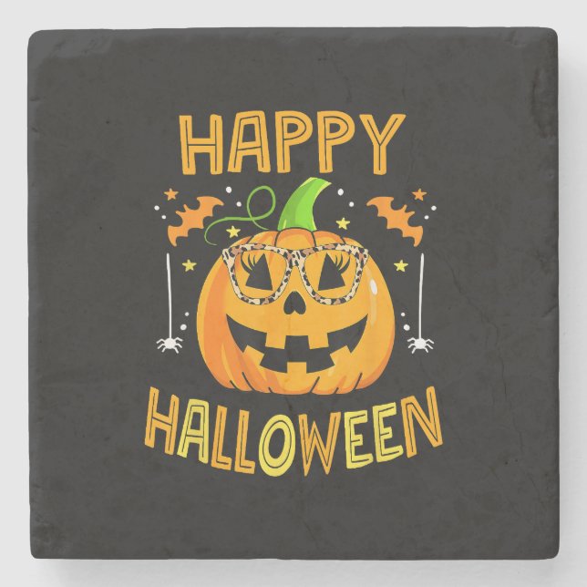 Trick Or Treat Halloween Funny Pumpkin Happy Hallo Stone Coaster (Front)