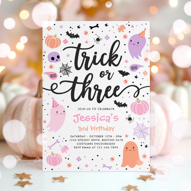 Trick Or Treat Halloween Ghost 3rd Birthday Party Invitation (Creator Uploaded)