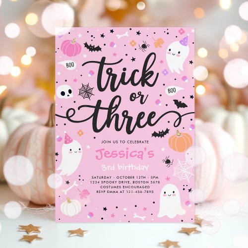 Trick Or Treat Halloween Ghost 3rd Birthday Party Invitation