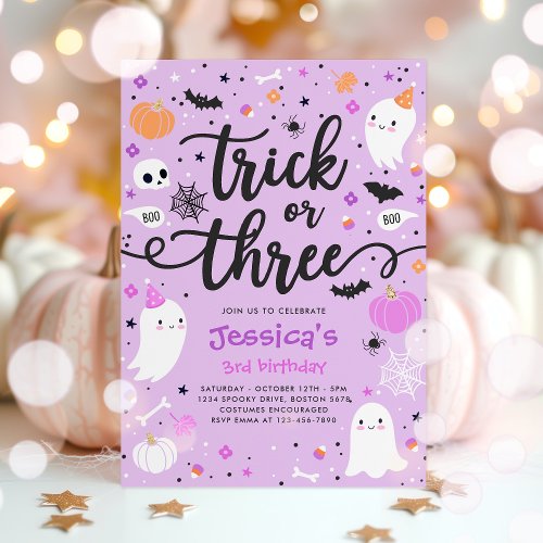 Trick Or Treat Halloween Ghost 3rd Birthday Party Invitation