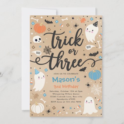 Trick Or Treat Halloween Ghost 3rd Birthday Party Invitation