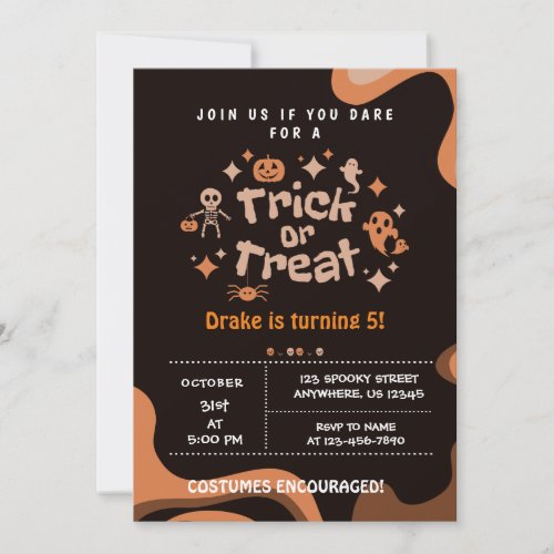Trick or Treat Halloween Ghost Skeleton Invitation