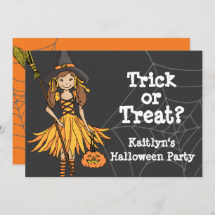 Trick or treat Halloween girls party invitation