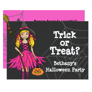 Trick or treat Halloween girls party invitation