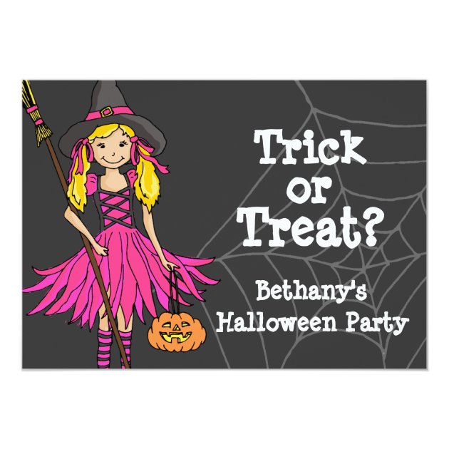 Trick Or Treat Halloween Girls Party Invitation