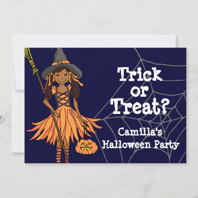 Trick or treat Halloween girls party invitation (Front)