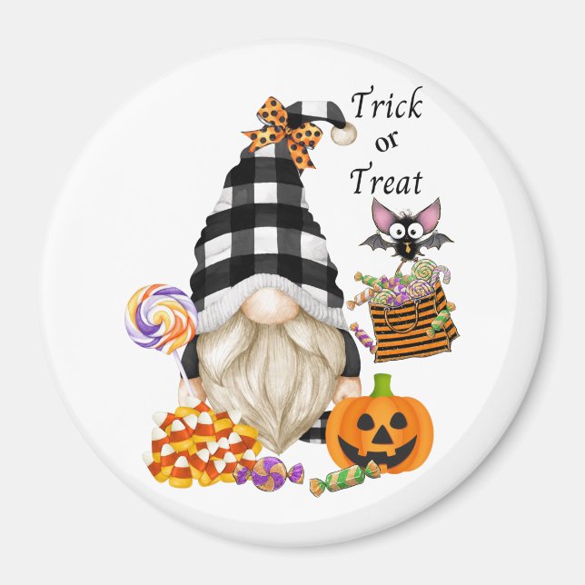 Trick or Treat Halloween Gnome Magnet (Front)